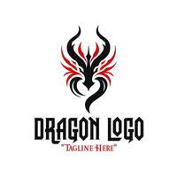 Iconic Black Dragon Head Logo with Red Accents for Royal Fantasy Branding and Identity vector