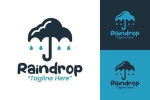 Refreshing Raindrop Logo with Umbrella and Rain Symbol for Weather Protection Branding vector