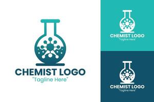 Powerful Chemist Logo with Teal Lab Flask for Research and Scientific Branding vector