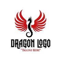 Iconic Black Dragon with Red Expanding Wings Logo for Modern Fantasy Branding vector