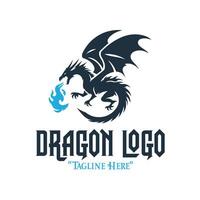 Majestic Black Dragon Breathing Blue Fire Logo for Royal Fantasy Branding and Identity vector