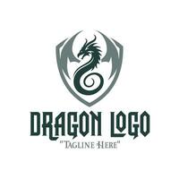 Noble Green Dragon Logo with Gray Shield for Strength-Based Branding and Fantasy Identity vector