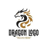 Iconic Black Dragon with Gold Fire Logo for Strong Fantasy Branding and Identity vector