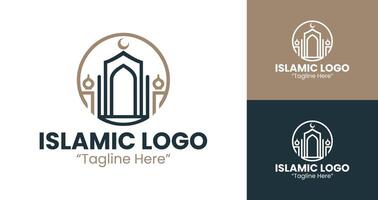 Minimal Islamic Branding Logo with Balanced Abstract Elements in Dark Blue and Brown vector