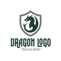 Royal Green Dragon Logo with Gray Shield for Noble Branding and Mythical Identity vector
