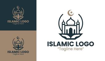 Quiet Islamic Logo in Modern Minimalist Design Using Deep Brown and Dark Blue Colors vector