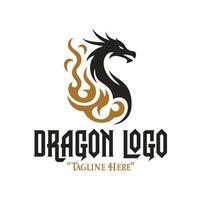 Majestic Black Dragon with Gold Fire Logo for Mythical Branding and Powerful Identity vector
