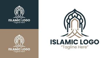 Calm and Modern Islamic Logo with Brown and Dark Blue for Balanced Spiritual Branding Identity vector