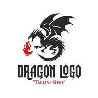 Powerful Black Dragon Breathing Red Fire Logo for Mythical Branding and Unique Identity vector