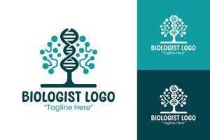 Modern Biologist Logo with Tree and Genetic Element in Light and Dark Teal for Science Branding vector