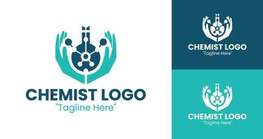 Sleek Chemist Logo Featuring Laboratory Flask in Solid Teal for Branding and Identity vector