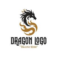Dynamic Black Dragon with Gold Fire Logo for Fantasy and Royal Branding Identity vector