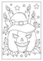 jack o lantern with witch hat and candle printable coloring page vector