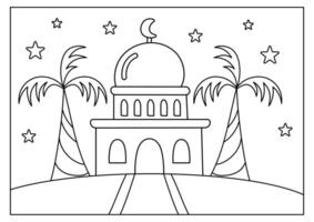 cute mosque coloring page activity for kid vector