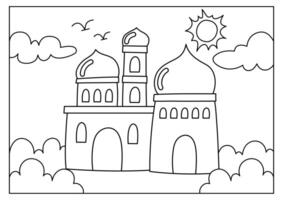 cute mosque coloring page with good scenery vector