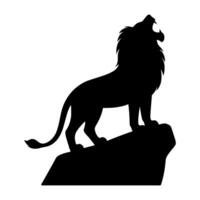 Lion silhouette roaring on big rock and look up vector