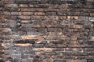 Full frame shot of an old brick wall textured and pattern. A brick is a type of block used to build walls. photo