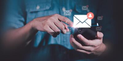 Email marketing and newsletter concept,Digital communication with email messages,Sending and receiving messages online with the email icon ,notifications photo