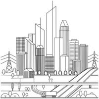 Metropolitan Skyline Line Art Sketch vector