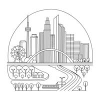 Monochrome Cityscape Freehand Design vector