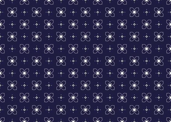 Seamless white outline floral blooming on dark blue background, ethnic fabric pattern, Portuguese style, design for cloth, carpet, batik, wallpaper