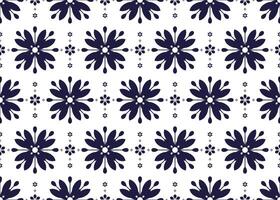 Seamless dark blue floral blooming on white background, ethnic fabric seamless pattern, design for cloth, carpet, batik, wallpaper etc vector