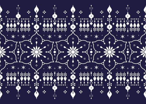 Floral, ethnic fabric seamless pattern, blue and white style, design for cloth, carpet, batik, wallpaper, etc.