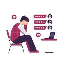 Cyber bullying. sad man sitting on the chair. Opinion and the pressure of society. negative comment. flat vector