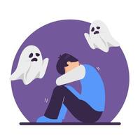 Character afraid of ghosts in illustration vector