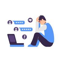 Person stressed about online messages vector