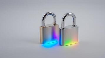 Cyber security symbols with multi colored lighting effects for digital safety solutions photo