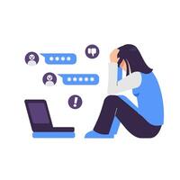 Person experiencing online negativity stress vector