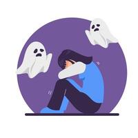 Woman feeling sad with ghost figures vector
