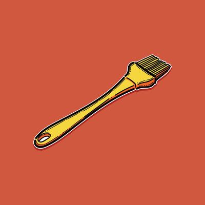 Illustration of a Yellow Basting Brush on a Vibrant Orange Background