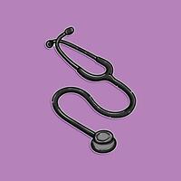 Illustration of a black stethoscope against a purple background. Perfect for medical or healthcare themes and professional materials. Suitable for designs centered around health, wellness, medicine. vector