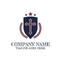 Vintage Retro Retro Shield with Christian Cross Badge Emblem Label Logo Design vector