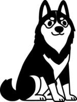 black and white illustration icon of a Siberian Husky dog vector
