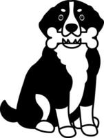 black and white a Bernese Mountain dog with a bone vector