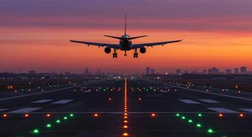 A Low Angle View of an Airplane Landing. photo