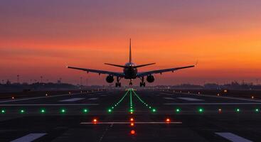 Travel and Transportation Concept with a Landing Airplane. photo