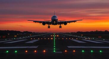 The Silhouette of a Commercial Jet on Final Approach. photo