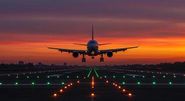 A Low Angle View of a Flight Arriving at its Destination. photo