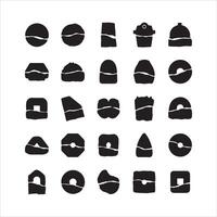 Collection of diverse black geometric shapes with torn paper texture vector