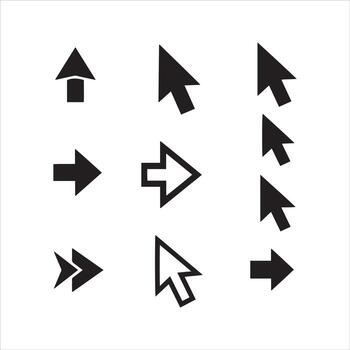 Collection of diverse black arrow and cursor pointer symbols on white background vector