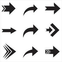 Collection of nine distinct black arrow symbols pointing right vector