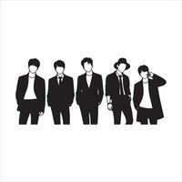 Five stylish men in black suits with the txt logo below vector