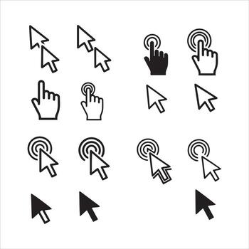 Collection of computer pointer cursors and hand icons for digital interaction vector