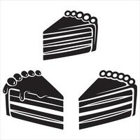 Three slices of layered cake with decorative topping on white background vector