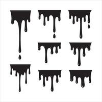 Collection of black dripping liquid shapes and droplets on white background vector