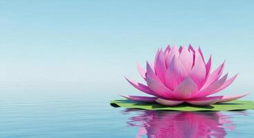 A pink lotus flower is floating peacefully on the water photo